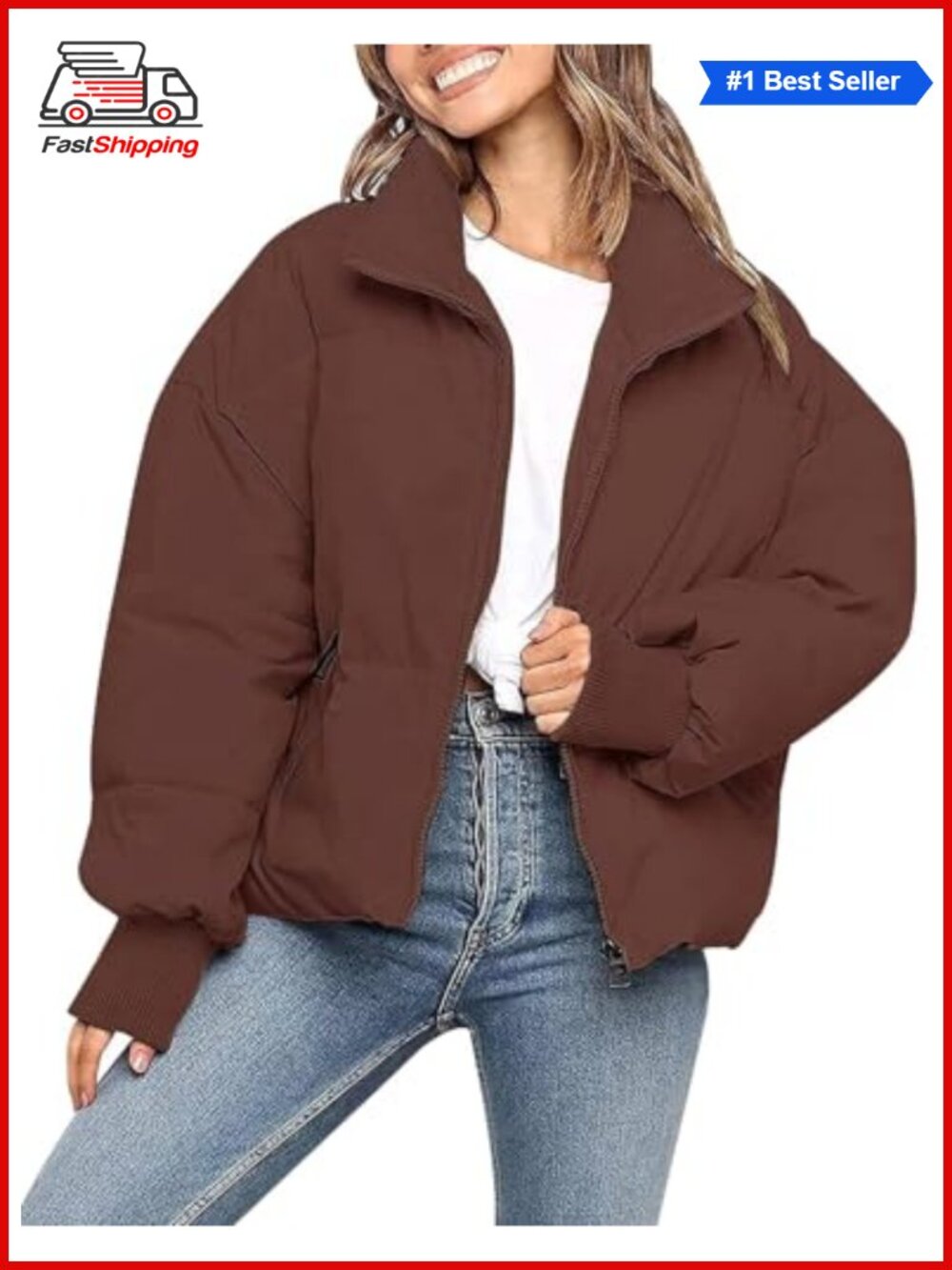 ✨Gihuo Women's Cropped Puffer Jacket Quilted Zip Front Winter Coat